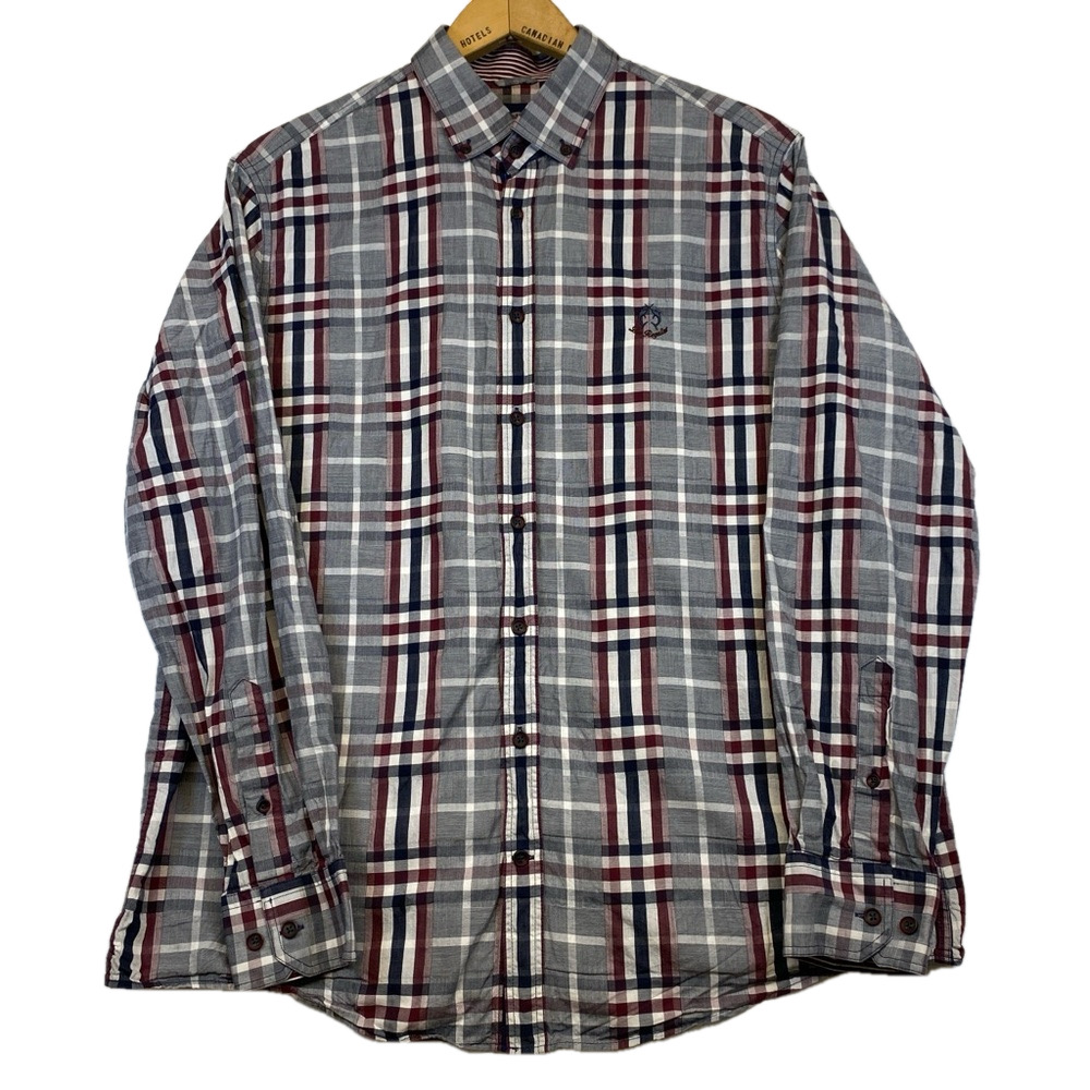 Claudio Campione Button Up Shirt Mens XL Multicolor Plaid Modern Fit